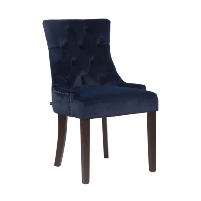Imagen de CLP Silla Comedor Aberdeen En Terciopelo &amp; Base De Madera I Chesterfield Look, Color:Azul, Color del Marco:Antiguo
