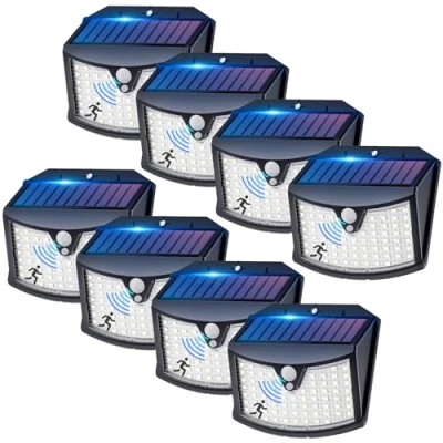 Imagen de Giliwosy Luz Solar Exterior, 8 Paquete/3 Modos IP65 Impermeable Focos LED Exterior Solares con Sensor de Movimiento, Luces Jardin para Garajes Caminos Puertas (Blanco Frío)