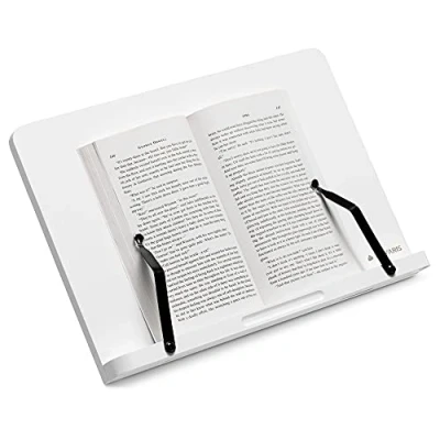Imagen de Navaris Soporte para Libros Atril Plegable de bambú Libro Cocina Lectura o Estudio 2X Clip metálico apoyar pie en la Mesa Cama