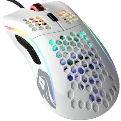 Imagen de Glorious gaming Model D Ratón con cable 68 g superligero, diseño colmena, RGB, ergonómico, sensor Pixart 3360, switches de Omron, deslizadores PTFE, 6 botones Blanco brillante