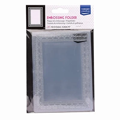Imagen de Vaessen Creative Prägeschablone, Carpeta en relieve, Fotorahmen, 14,6 x 10,7 cm Muster Zum Prägen, Stanzen Und Gestalten Von DIY Scrapbook, Fotoalbum, Briefumschläg Karten Wie Geburtstagskarten