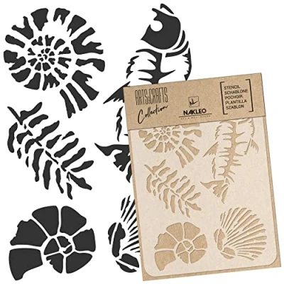 Imagen de NAKLEO DIY Reutilizable Plástico Plantilla 30x42cm Fósiles Amonita Jurásico Arte Artesanía Muro Pintar Patrón Modelo Scrapbooking Decoupage Tejido Muebles Madera