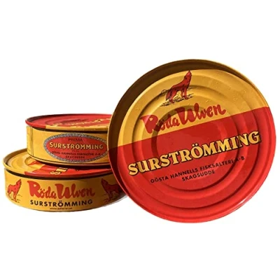 Imagen de Surströmming ARENQUE Especialidad sueca Röda Ulven 300g/400g Lata (arenque fermentado) Desafío Pescado de Suecia