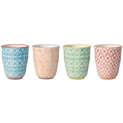Imagen de BLOOMINGVILLE Tazas sin Asas Carla Express de café, té para la Oficina y el hogar Ø 8,5 x H 10 cm, Azul Verde Rojo Naranja, Cerámica, Juego 4, Capacidad 300 ml