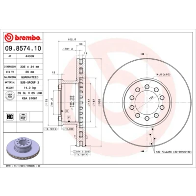 Imagen de BREMBO 09.8574.10 Disco de freno 335 34 10 ventilación interna altamente carbonizado MERCEDES BENZ: ATEGO