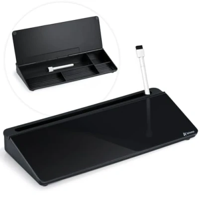 Imagen de Varhomax pizarra blanca de escritorio con almacenamiento, lista tareas pendientes, borrado en seco, cristal para el hogar, oficina y suministros escolares (negro)