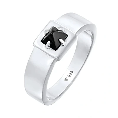 Imagen de Kuzzoi anillo de plata ley 925 con sello piedra ónice, pulida preciosa 5 mm, color negro, para hombre