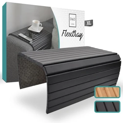 Imagen de D&amp;D Living Bandeja de Sofá Flexible para Reposabrazos Hecha Madera Natural Sofá, Bambú Negro (XL)