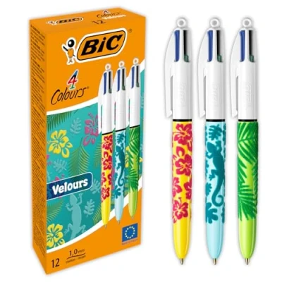 Imagen de BIC 4 colores Velours Bolígrafo motivos Naturaleza, punta media (1,0 mm), Caja de 12 unidades