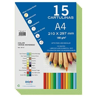 Imagen de Dohe Cartulinas A4 Verde Mondego para Manualidades e Impresión (15 uds.) 21x29,7 cm 180 g/m² Material de oficina