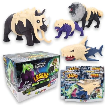 Imagen de #sbabam Funny Box Leyenda de los Animales Esqueleto Nocturno, Juegos para Niños Edicola, 3 Piezas, Juguete con Armadura Brillante en la Oscuridad