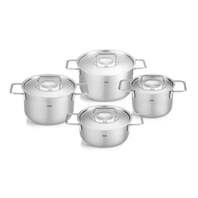 Imagen de Fissler Pure Collection Juego de Cacerolas Acero Inoxidable, 4 Piezas, 3 Ollas, 1 Asadera, con Tapadera Metálica, Inducción