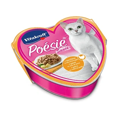 Imagen de Vitakraft Poésie Création, comida húmeda para gatos, en salsa, pavo y salsa de queso, alimento húmedo gatos adultos, sin azúcares ni cereales añadidos (1x85g)