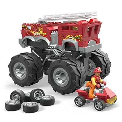 Imagen de Mega Hot Wheels Construx Monster Trucks Camión de Bomberos 5 Alarm Coche Bloques construcción con 2 Figuras, 279 Piezas, Juguete +5 años