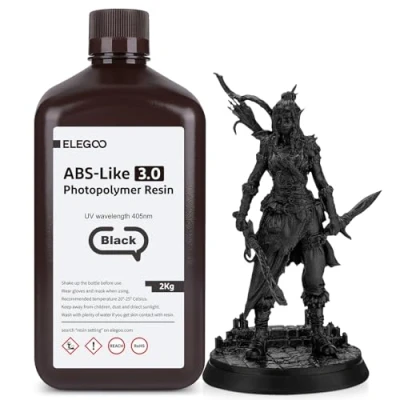 Imagen de ELEGOO Resina ABS Like 3.0 de 405 nm, Rápida UV LCD Alta Precisión, No Quebradiza, Tóxica para Impresora 3D LCD/DLP Fotopolímero 2000g Negro