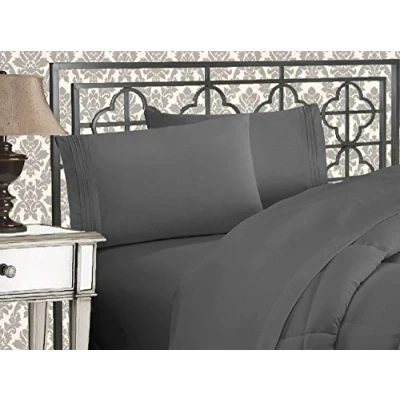 Imagen de Elegant Comfort Juego de sábanas Microfibra Lujoso 1500 Hilos Hotel, Tres líneas Bordadas, 4 Piezas, Resistente a Las Arrugas y decoloración, California King, Gris