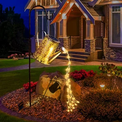 Imagen de Regadera solar Luces Decoraciones de jardín Esculturas cobre a prueba agua para exteriores Adorno Estrella Led Lámpara decorativa arte hadas Patio colgante (con soporte)
