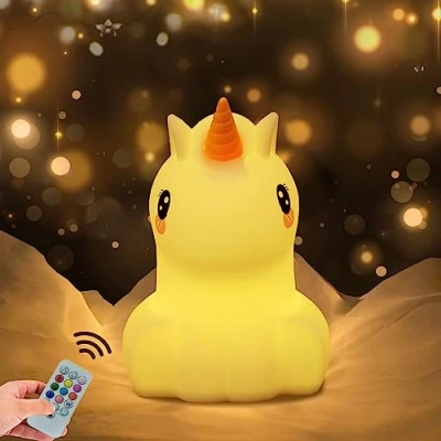 Imagen de luz Nocturna infantil Unicornio quitamiedos, lámpara de Noche, quitamiedos portátil y USB recargable, LED multicolor con mando, bebe regalos para niños Mediano