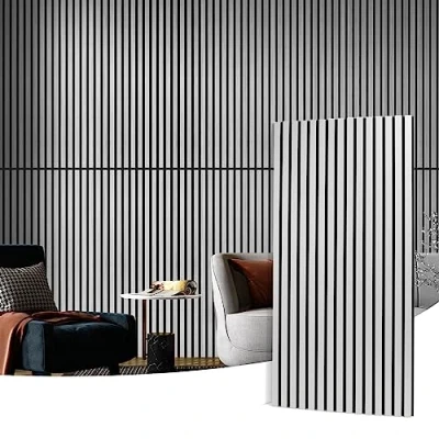 Imagen de Art3d 4 paneles acústicos de listones madera para pared y techo, panel absorción sonido estriado 3D con acabado madera, plateado cepillado