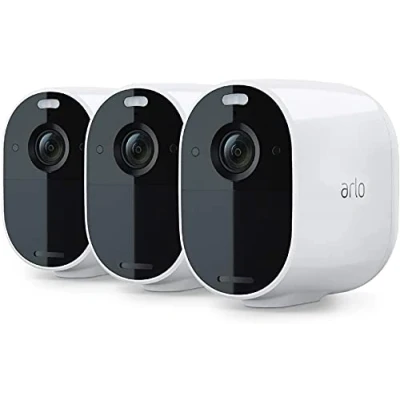 Imagen de Arlo Essential Camara Vigilancia WiFi Exterior 1080p HD, Interior, Sensor de Movimiento, Alarmas Para Casa, Prueba Secure Incluida, Visión Nocturna, 3 Cámaras, Blancas