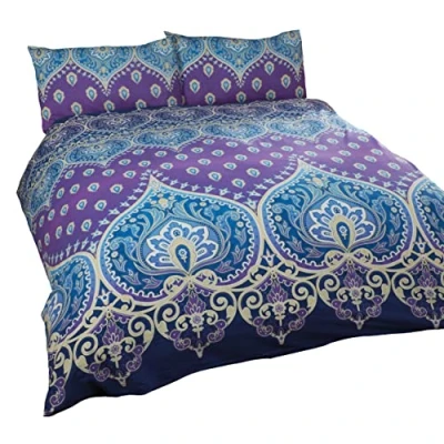 Imagen de Rapport ASHA Mujer India Diseño, Funda de edredón y 2 Almohada Ropa Cama Juego Cama, Azul/Morado