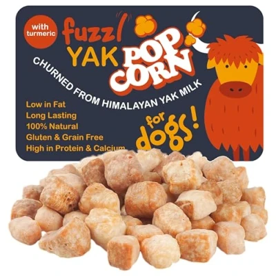 Imagen de Fuzzl Bocaditos Naturales de Yak para Masticar 120g Grande Premios Premium Perros con Cúrcuma y Leche del Himalaya Snacks Larga Duración el Entrenamiento