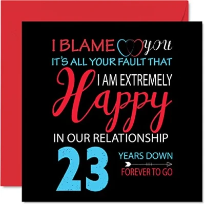 Imagen de Divertida Tarjeta de 23 aniversario para marido y esposa Your Fault I&#039;m Extremely Happy felicitación boda pareja, tarjetas 145 mm x