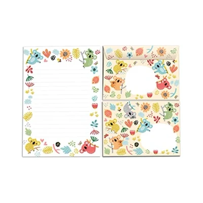 Imagen de Bloc de cartas con sobre para niños animales koala, juego papel carta (bloc A5 25 hojas + 15 sobres)