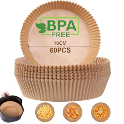 Imagen de AiQInu Papel Freidora Aire, 60 Piezas 16 20 cm Pergamino Redondas Forro de Food Grade BPA free Aceite Antiadherente para 3 4.5L Aire y Microondas