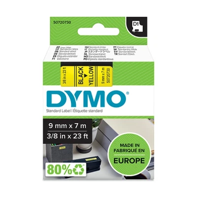 Imagen de DYMO D1 etiquetas auténticas, impresión negra sobre fondo amarillo, 9 mm נ7 m, autoadhesivas para etiquetadoras LabelManager