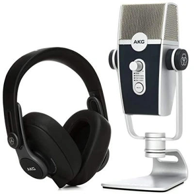 Imagen de AKG Pro Audio Podcaster Essentials Kit para Streamers, Vloggers y Gamers Incluye micrófono Lyra USB C, auriculares K371 software Ableton Lite