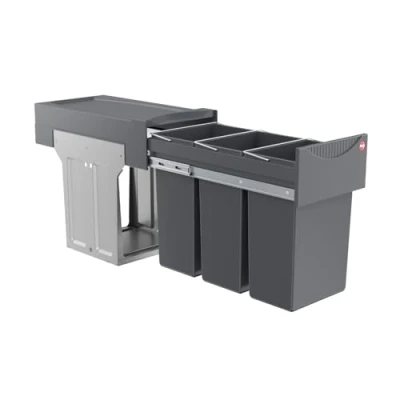 Imagen de Hailo 3666 13 Cubo de Basura para la Cocina con 3 compartimientos, Color Negro