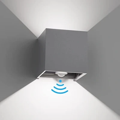 Imagen de Klighten Aplique de pared con sensor movimiento, 12W exterior/interior haz luz ajustable, 6000K blanco frío, Lámparas Ip65 sensor, Gris oscuro