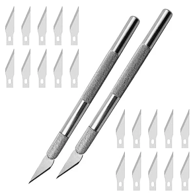 Imagen de Yoezuo Cuter Manualidades Precision, 2 Pcs Cutter Modelismo Profesional de Acero Inoxidable con 20 Cuchillas Recambio, Cuchillo Artesanal para Cortar y Tallar
