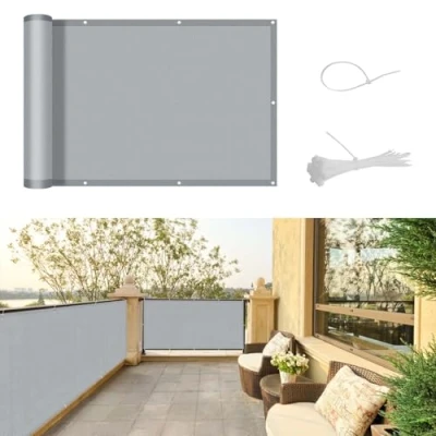 Imagen de SUNNY GUARD Pantalla para Balcón 100x300cm Jardín Protección de Privacidad PES UV, Resistente al Viento, con Ataduras Cables,Gris