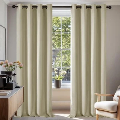 Imagen de Deconovo Cortinas Dormitorio Modernas Opacas Salon Habitacion Suave para Ventanas de Juvenil con Ojales 140 x 220 cm Beige Oscuro