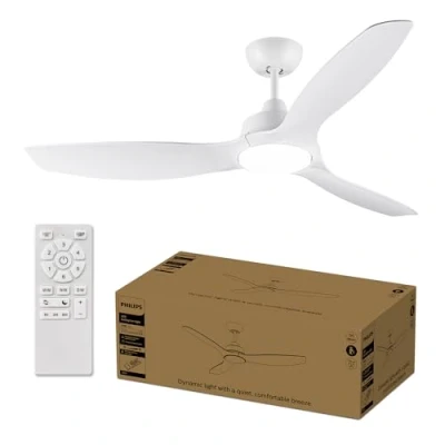 Imagen de Philips Ventilador de techo aspas fijas, 3 aspas, grande (52&quot;) Luz LED 28 W, motor CC, gama temperaturas color (3000K,4300K,6500K) con función atenuación, mando a distancia incluido