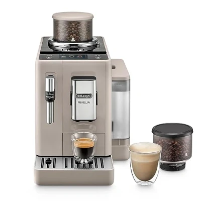 Imagen de De&#039;Longhi Rivelia EXAM440.35.BG, Cafetera Superautomática con Espumador de Leche Manual, Tamaño Compacto, 8 Recetas, Pantalla Táctil a Color, Beige Arena