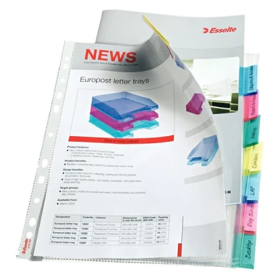 Imagen de Esselte Group 414150 Funda para hojas (polipropileno, 12 pestañas, A4, 80 mm, 8 apartados), transparente