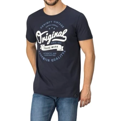 Imagen de DENIMFY Camiseta para hombre DFNuri Regular Fit Cuello Redondo Manga Corta Verano Logo Deporte Tiempo Libre Básico Algodón Negro Gris Azul Verde Rojo Blanco Marino S M L XL XXL 3XL 4XL 5XL