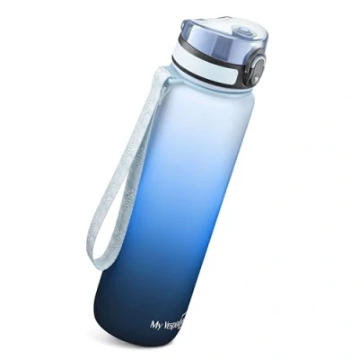 Imagen de My Vesperbox Minny botella infantil a prueba de fugas, 350 ml, 500 750 con pajita o colador, agua ligera Tritan, sin BPA, para guardería, escuela (azul degradado 1 L)
