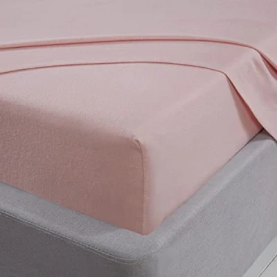 Imagen de Sleepdown Sábana Bajera Ajustable de 100% algodón Cepillado, Ropa Cama Lujo, Suave y acogedora, 25 cm 10 Pulgadas, Color Rosa Rubor