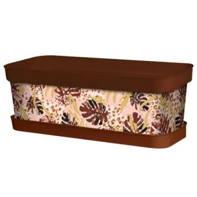 Imagen de Tradineur Jardinera de plástico con Plato, Modelo Animal Print Floral, Polipropileno, Tiesto, macetero, Recipiente para Plantas, Fabricada en España (Marrón 50 cm)