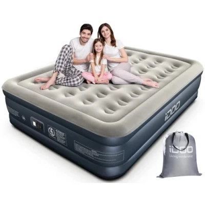 Imagen de Colchón hinchable iDOO,Cama con bomba de inflado incorporada.Rápido y desinflado en tan solo 3 minutos,para el hogar,viajes camping,152x203x38cm.Peso máximo:295Kg(Cama Matrimonial)