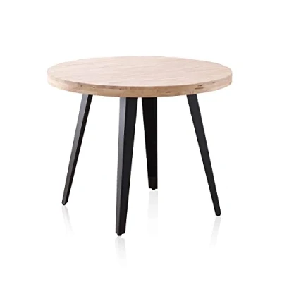 Imagen de Berg, Mesa Redonda de Comedor, Fija, Acabado en Roble y Negro, Medidas: 100 cm (Largo) x (Ancho) 78 (Alto)