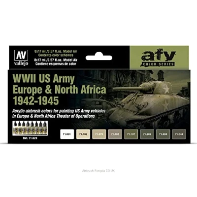 Imagen de Acrylicos Vallejo Farb Set, WWII US Army Europa &amp; Nordafrika, 1942 1945 Construcción de maquetas, 17 ml (Paquete 8) (71625)