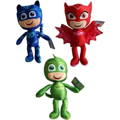 Imagen de Set 3 Peluches PJ Masks Protagonistas GATTOBOY + Geko Geco Owl Búho Altura 22cm Oficiales