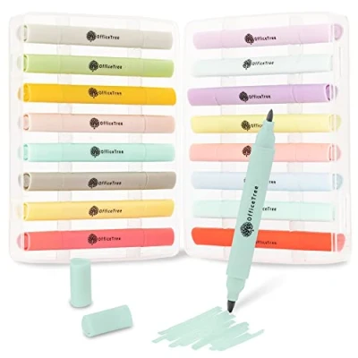 Imagen de OfficeTree 16 minirotuladores de alcohol colores pastel Juego rotuladores al Touch Twin Marker para dibujar, pintar y hacer manualidades
