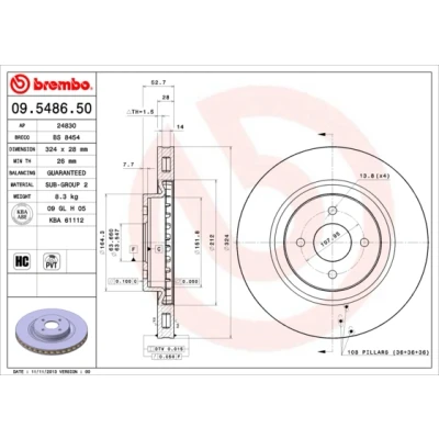 Imagen de BREMBO 09.5486.50 Disco de freno 324 28 4 ventilación interna FORD: Focus Mk1 Hatchback