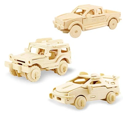 Imagen de Georgie Porgy Rompecabezas de Madera 3D Puzzle Modelo Colección Animales Juguete Construcción Kit Kids Jigsaw Toy Edad 5+ (3 Piezas) (Camioneta Jeep Carros)